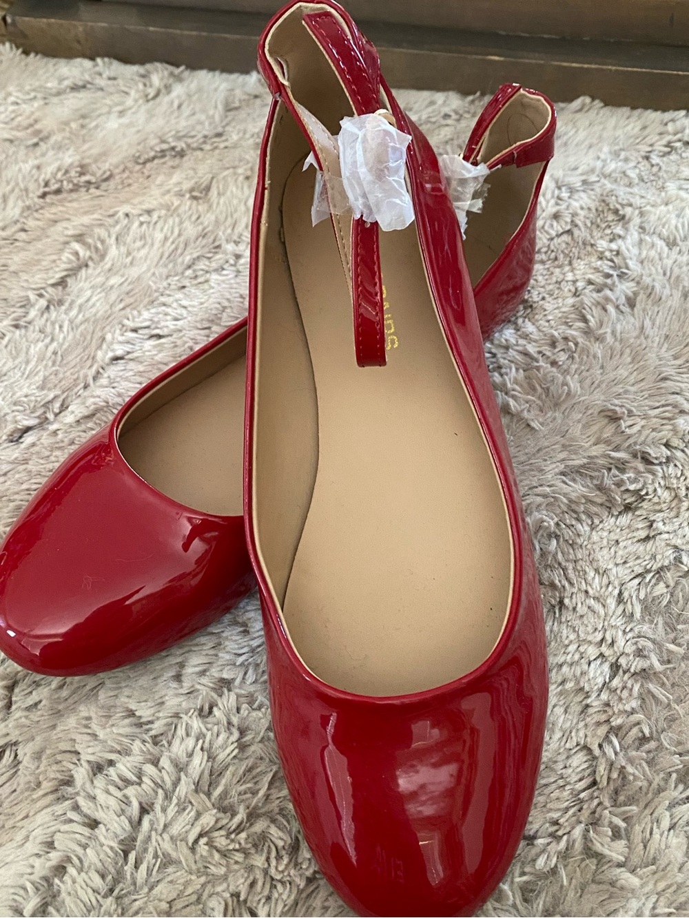 Dream Pairs Glossy Red Ankle Strap Ballet Flats - Picture 2 of 10